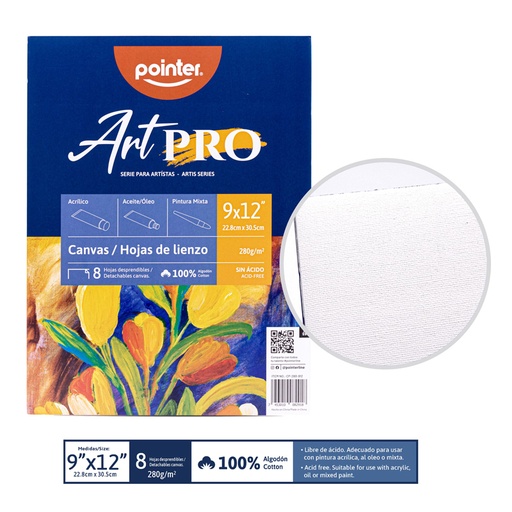 [CP-280-912] BLOCK ART PRO TIPO LIENZO 9x12" - ACRILICO, OLEO Y PINTURA MIXTA