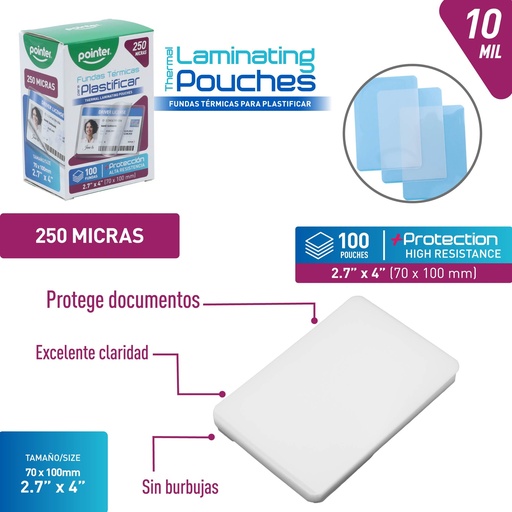 [YL-70100-4] LAMINAS PARA PLASTIFICAR 7x10 cm 250 MICRAS