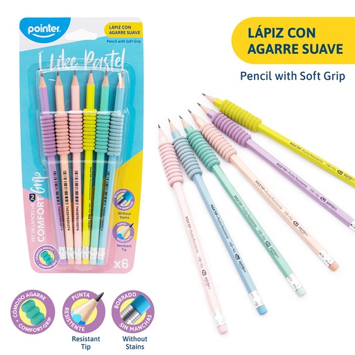 [HB-4437B-PA] SET DE LAPICES 2HB COMFORT GRIP PASTEL x6PZS