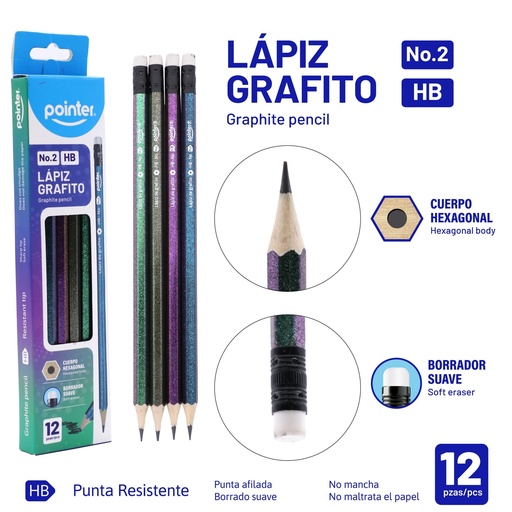 [YP-12HG] LAPIZ HB HEXAGONAL 12 PIEZAS CAJA