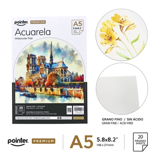 [PRDW-A5-300] LIBRETA PARA ACUARELA A5 x 20 HOJAS