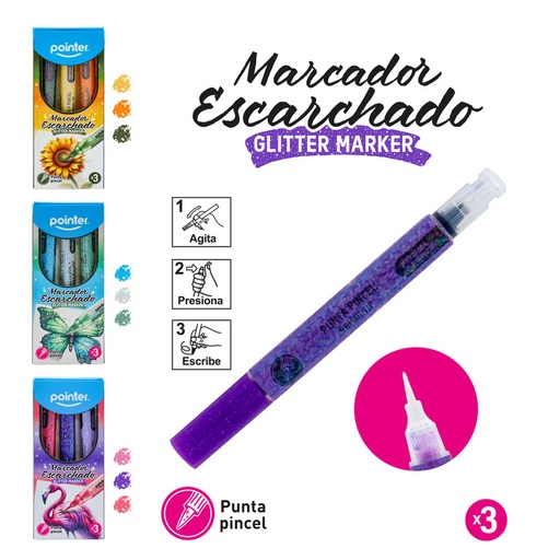 [GMK-2442] MARCADORES ESCARCHADO LETERING PREMIUM x3PZS - TONALIDADES
