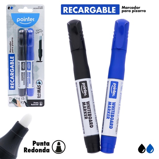 [WM-400-AS-2B] MARCADOR PARA TABLERO RECARGABLE TINTA LIQUIDA 2 PIEZAS (NEGRO Y AZUL)