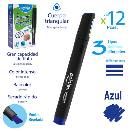 [PM-80-A] MARCADOR PERMANENTE AZUL - CUERPO TRIANGULAR
