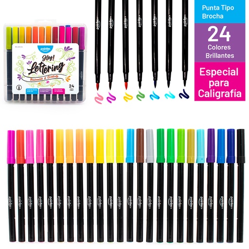 [WC-2212-24] SET DE MARCADORES LETTERING PUNTA PINCEL x24 COLORES BRILLANTES