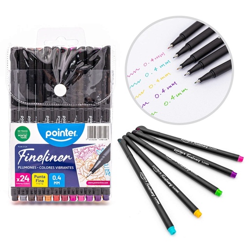 [FLM-2124] PLUMONES FINELINER PUNTA FINA 0.4mm x24 COLORES
