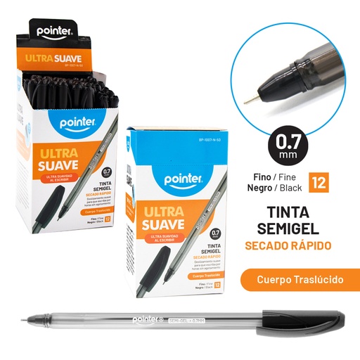 [BP-1007-N-50] BOLIGRAFO SEMIGEL ULTRA SUAVE NEGRO 0.7MM - x50PZAS