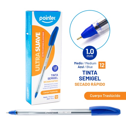 [BP-1010-A] BOLIGRAFO AZUL SEMIGEL ULTRA SUAVE 1.0MM UNIDAD