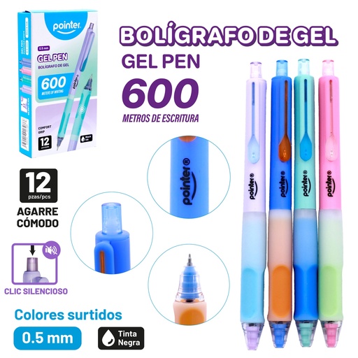 [GIP-2515] BOLIGRAFO DE GEL RETRACTIL 0.5 MM 12 PIEZAS