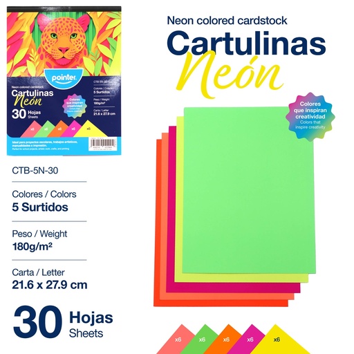 [CTB-5N-30] CARTULINA NEON 30 HOJAS 5 COLORES
