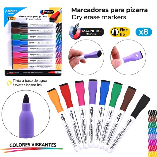 [WM-2509] MARCADORES MAGNETICOS PARA TABLERO 8 COLORES