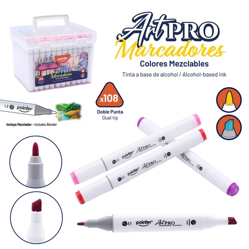 [AHC-108] SET DE MARCADORES MEZCLABLES ART PRO DOBLE PUNTA x108 COLORES