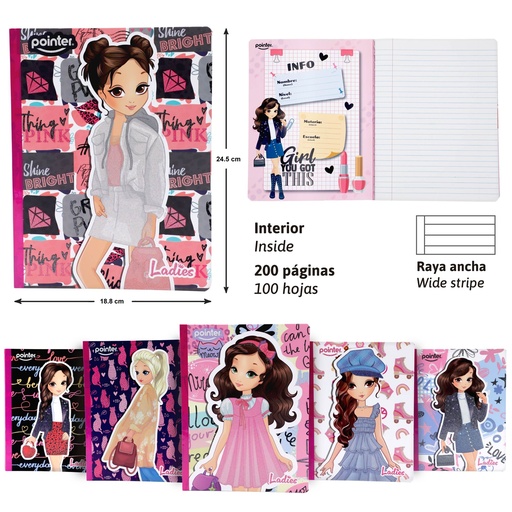 [COS-06G] CUADERNO COSIDO RAYA ANCHA (GLITTER)