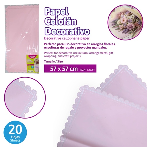 [OPP-B15-PNK] PAPEL CELOFAN DECORATIVO ROSADO 57x57 cm