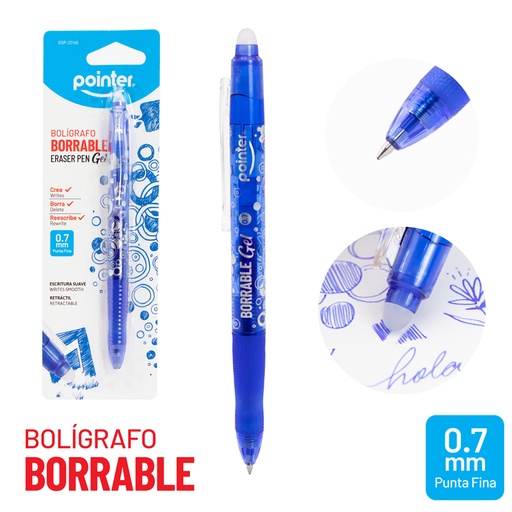 [EGP-22160] BOLIGRAFO RETRACTIL 0.7MM TINTA GEL AZUL BORRABLE