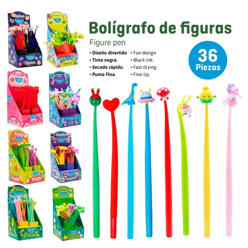 [BP-23158] BOLIGRAFO DE GEL NEGRO- FORMAS (CORAZON, FRUTAS, DINISAURIO Y ASTRONAUTA) UNIDAD