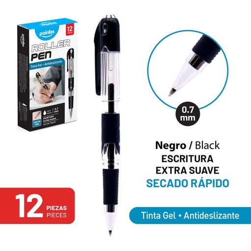 [GIP-1025-BK] BOLIGRAFO TINTA GEL NEGRO - ROLLER PEN 0.7MM