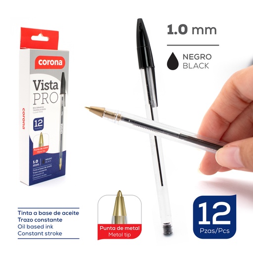 [BP-940-BK] BOLIGRAFO NEGRO VISTA PRO 1.0mm x 12
