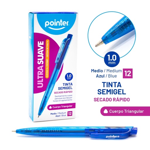 [BP-3010-A] BOLIGRAFO RETRACTIL AZUL ULTRA SUAVE 1.0MM UNIDAD