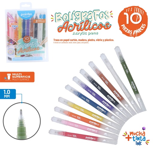 [AGP-25120] BOLIGRAFOS TINTA ACRILICA 10 COLORES