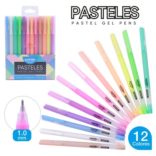 [GP-2212-P] BOLIGRAFOS DE GEL PASTELES x12 COLORES