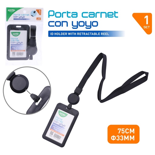 [ID-25114-BK] PORTA CARNET CON CINTA Y YOYO - NEGRO