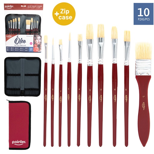 [AB-2338-OIL] SET DE PINCELES PARA OLEO x 10 PIEZAS