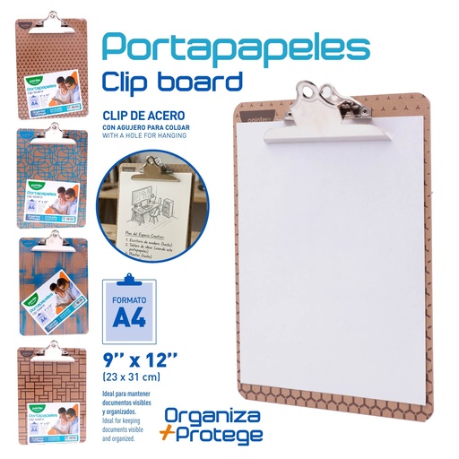 [85020-A4-P] TABLA LEGAJADORA DE MADERA - CARTA/A4 23x31Cm