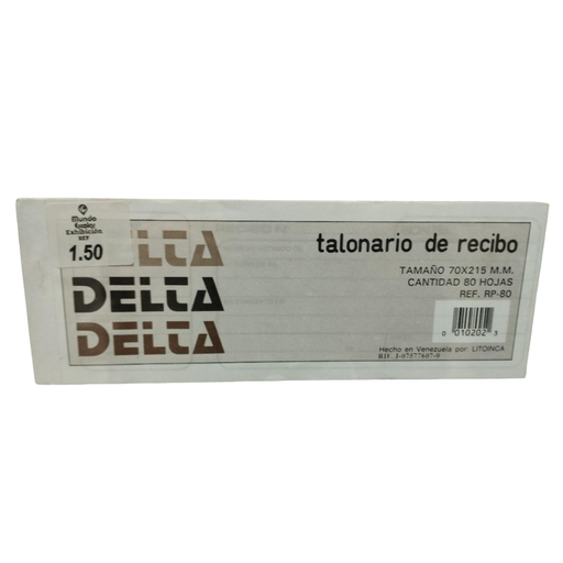 [RP-80] TALONARIO DE RECIBO 70X215M.M 80 HOJAS