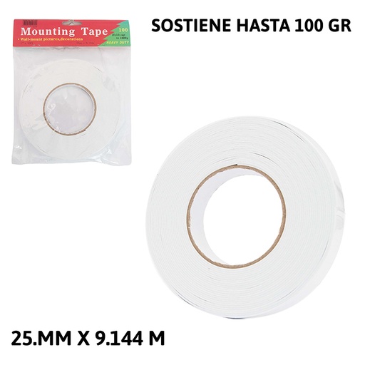 [MT-220] CINTA ADHESIVA DOBLE FAZ 25MM x9.1M