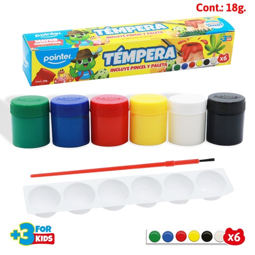 [WC-22G-6] SET DE TEMPERA x6 COLORES + PINCEL Y PALETA
